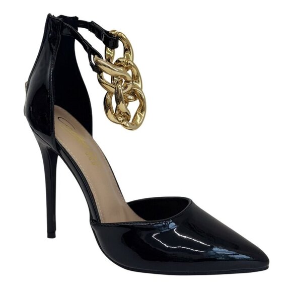 CATHY DIN / Rae-61 / Patent Leather / Stiletto Heels/  With Gold  / Chain Anklet - Picture 1 of 7